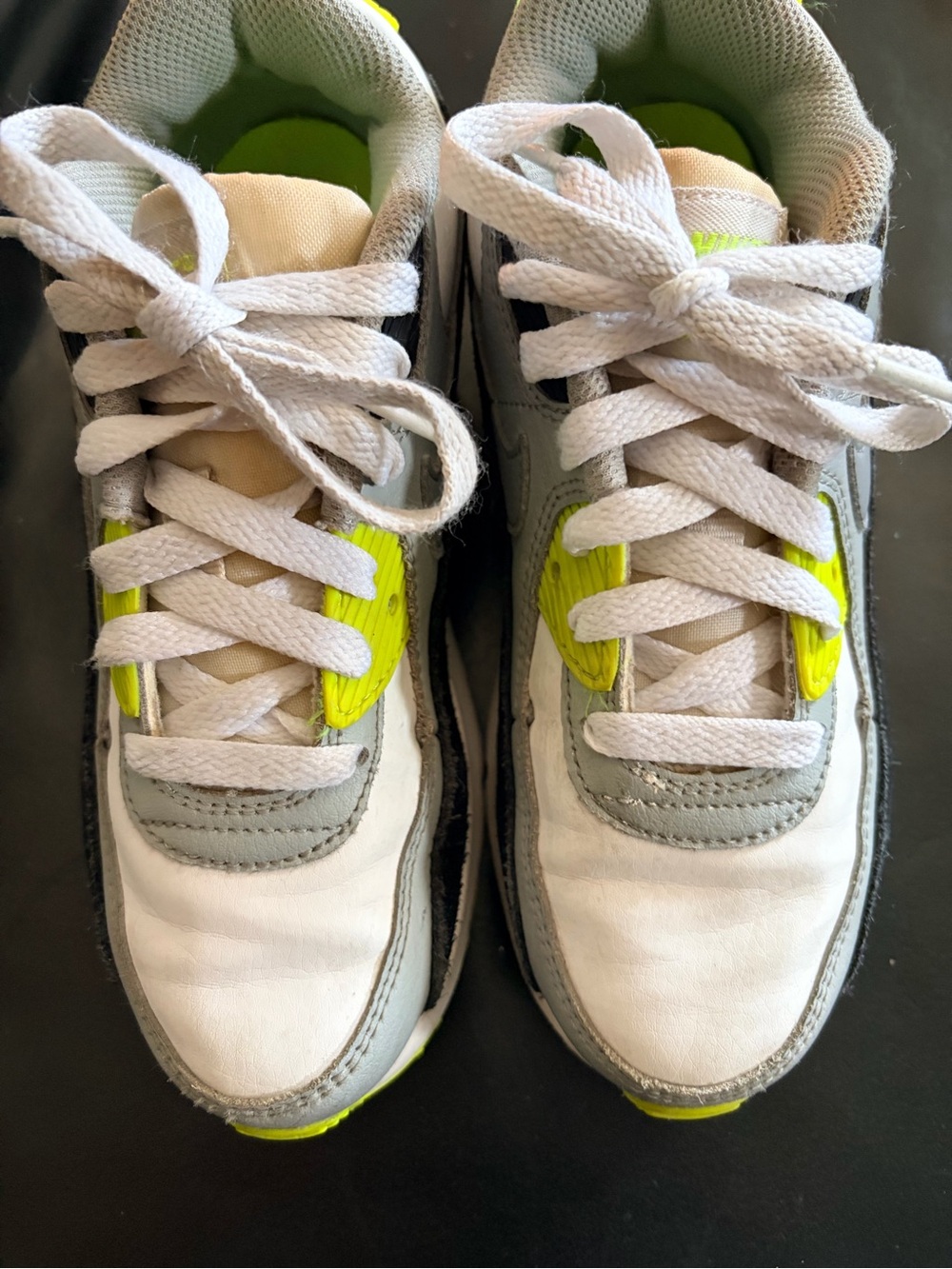Nike Kids White and Neon Yellow/Gray Lace-Up Sneakers Sz 10Y